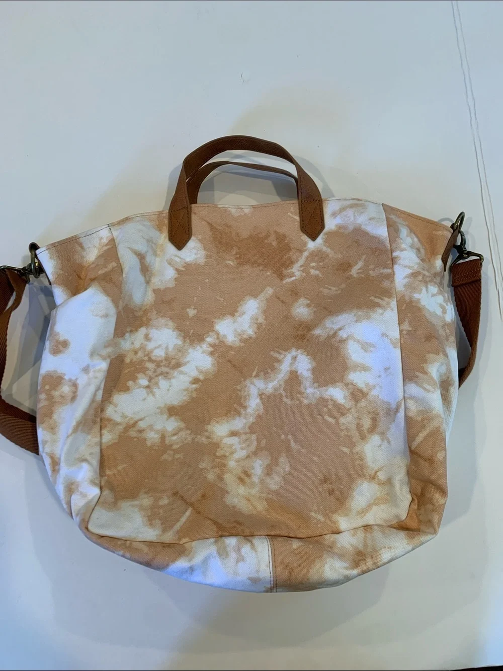 Thirty-One Classic Canvas Fawn Tie Dye Large Tote Bag Removable Crossbody Strap